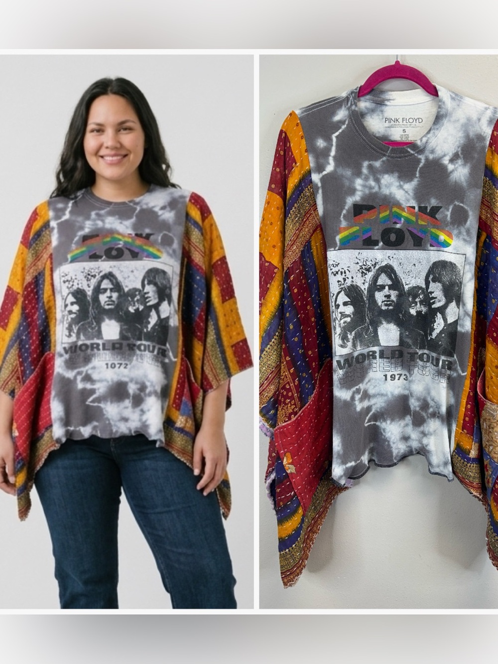 Pink Floyd Kantha Poncho Music Festival Camping Patchwork One Size Hippie Boho